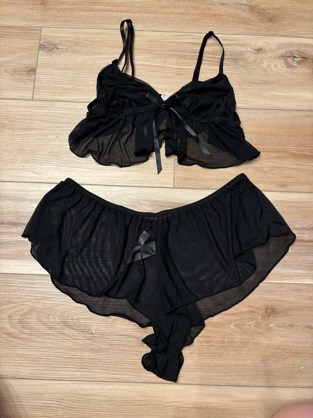 Bed of Roses Lingerie Sheer Mesh Ruffled Matching Lingerie Set